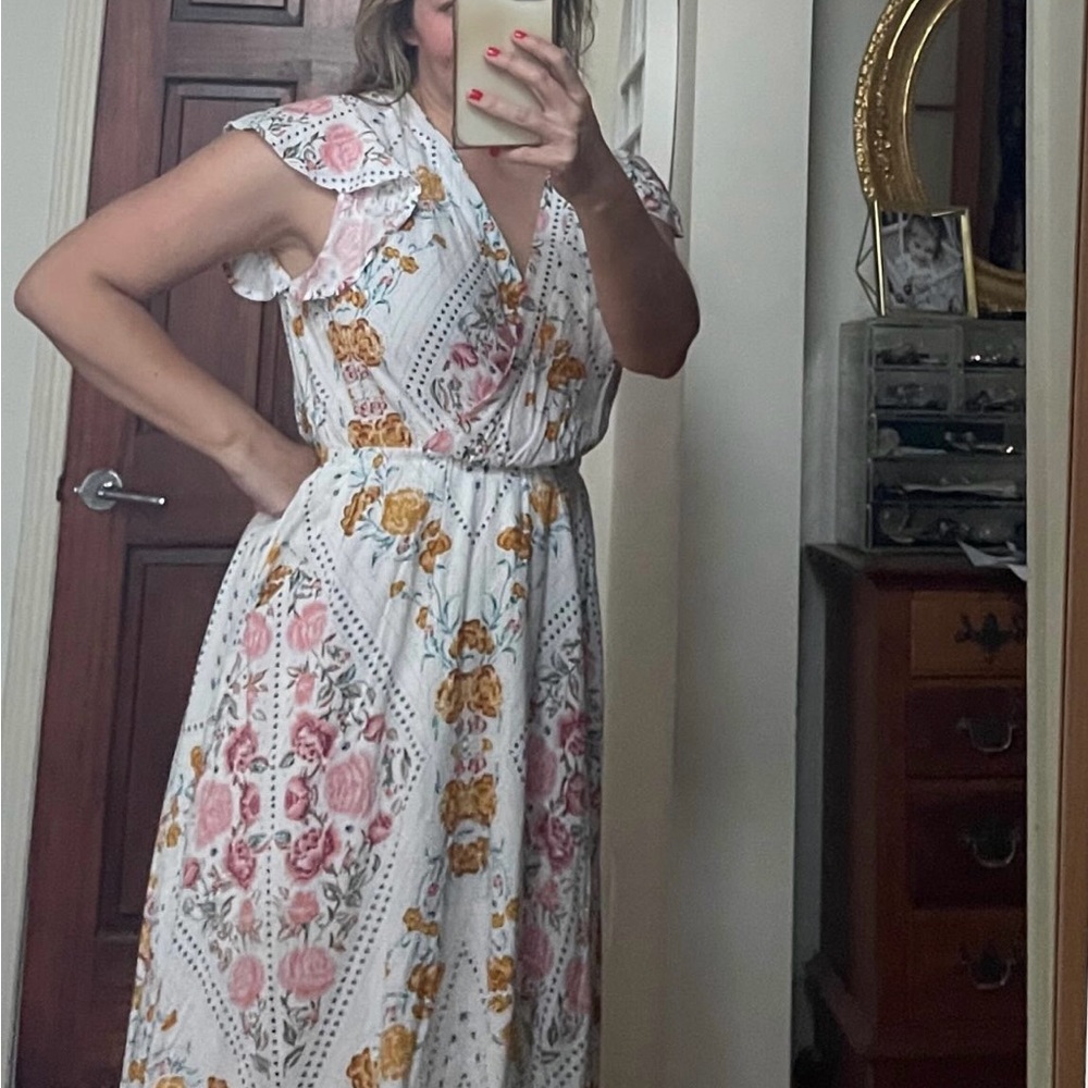 Floral Wrap Dress in Pink and Yellow